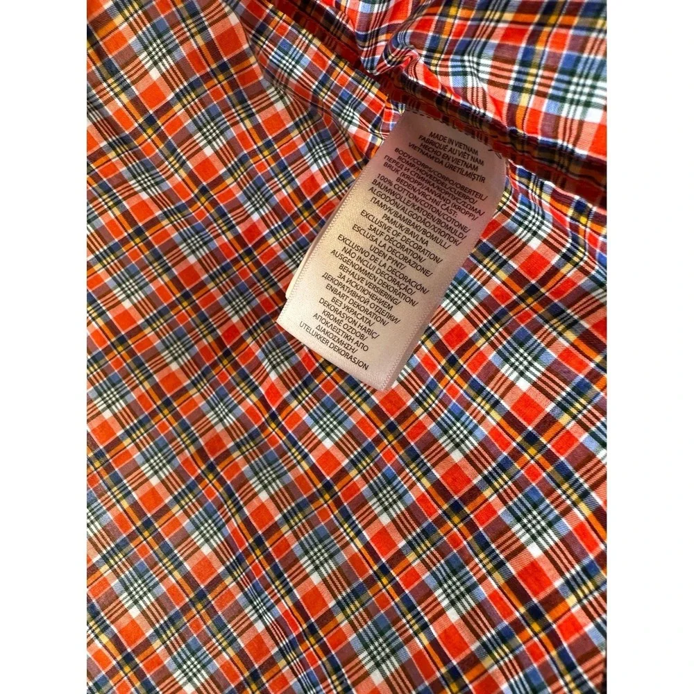 Ralph‎ Lauren Boys Orange Plaid Button Down Shirt Natural Stretch Size 8 S/P